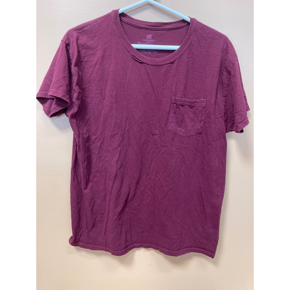 Hanes ComfortSoft Pocket T-Shirt Mens Large Maroon Burgundy Short Sleeve Cotton